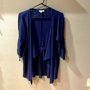 Navy blue waffle cardigan with arm detail. Super soft!